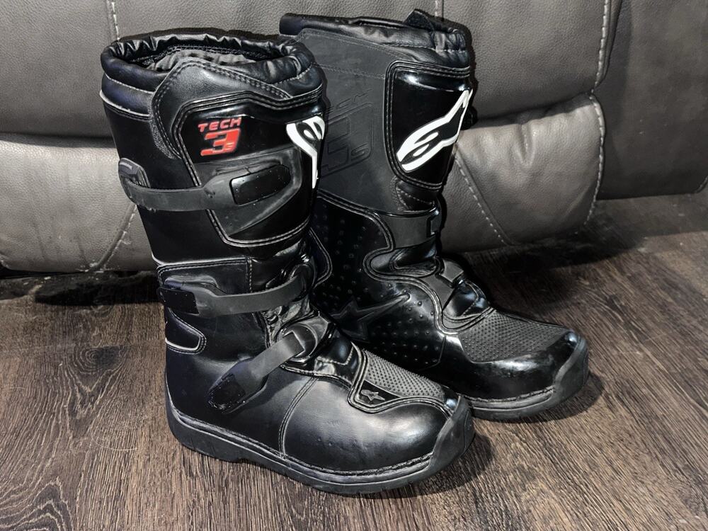 Alpinestars Youth Tech 3s Kids Motocross Dirt Bike Boots Kids Size 4 Black